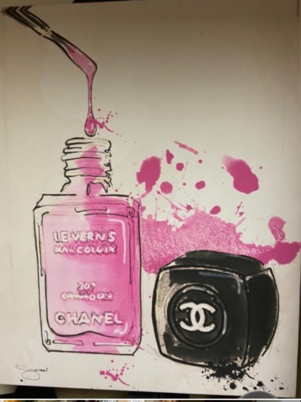 CHANEL Pink & Black Nail Polish canvas Art Print
